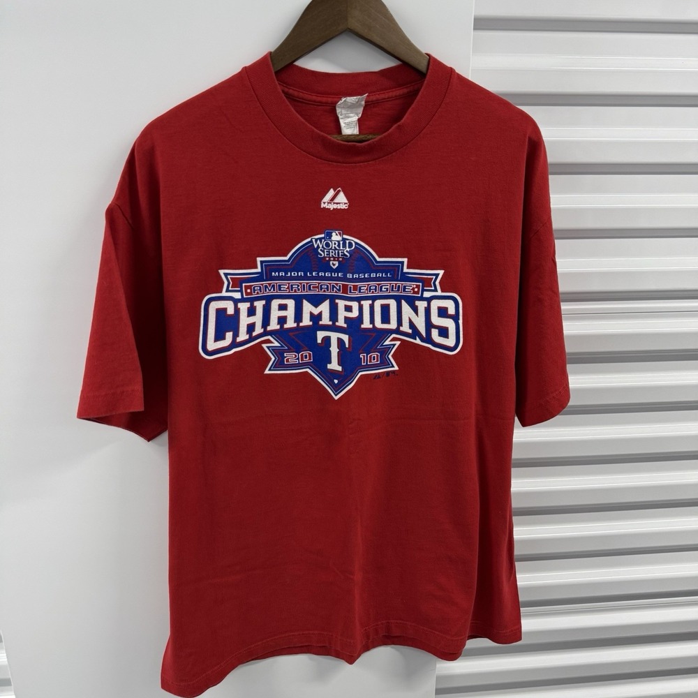 Majestic Texas Rangers 2010 AL Champions World Series T-Shirt XL Red MLB